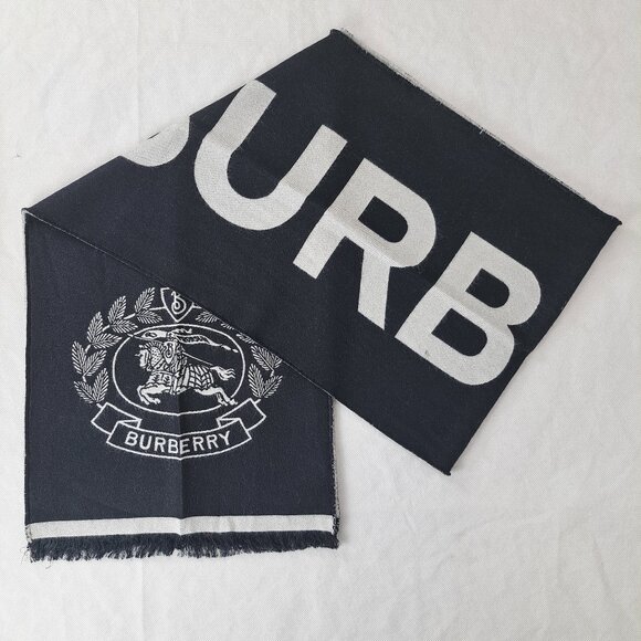 BURBERRY London Horseferry House Monogram Two Tone Knit Wool Black/White SCARF